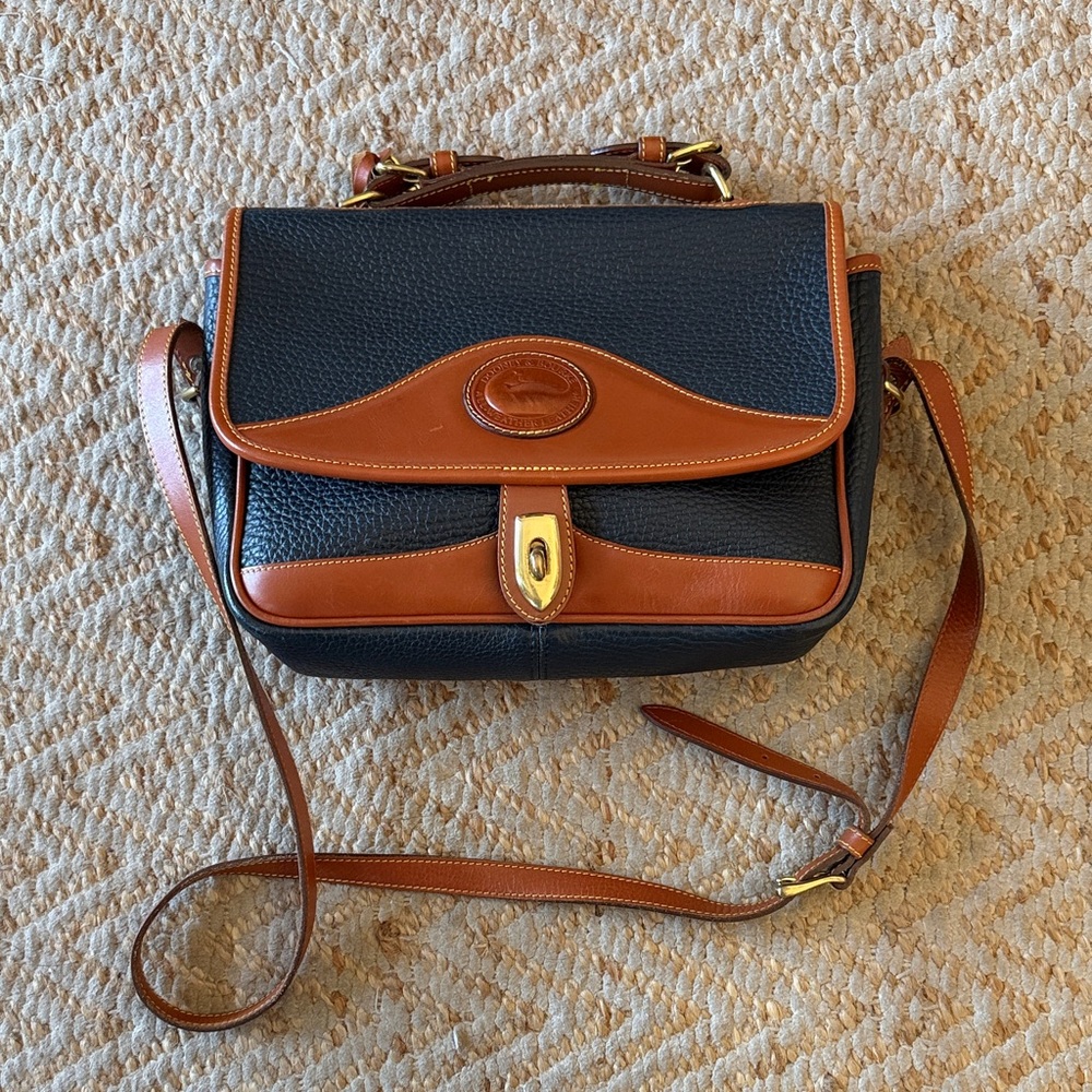 Dooney Classic Black and Brown Leather Shoulder Bag